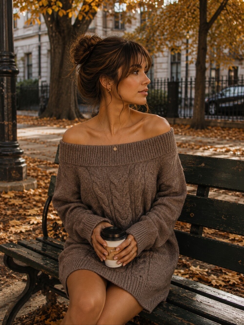 Cozy Cable-Knit Brown Women's Sweater Dress